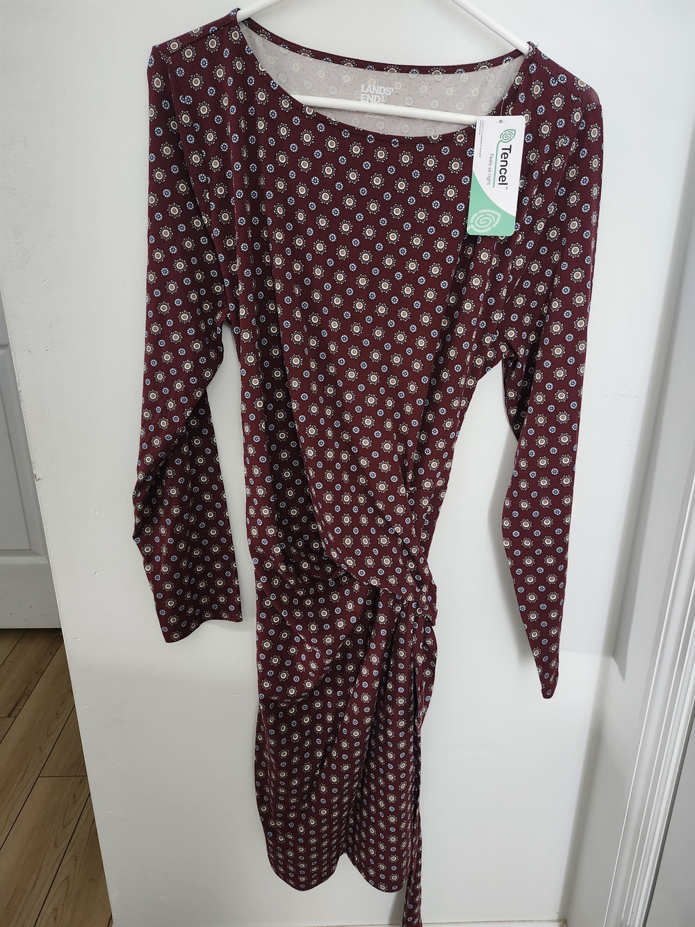 Lands' End Women's Burgundy Printed Wrap Dress